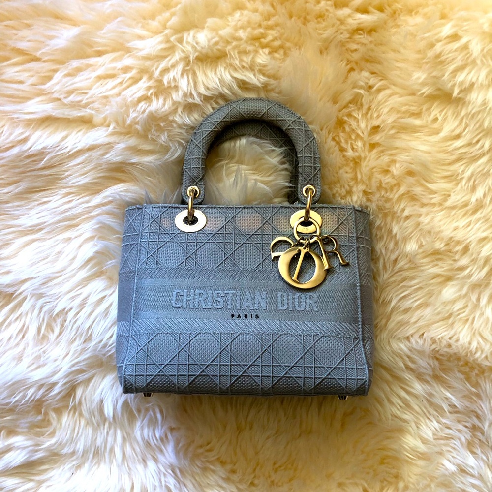 Christian Dior D-lite Medium hand/shoulder Bag in Gray color
